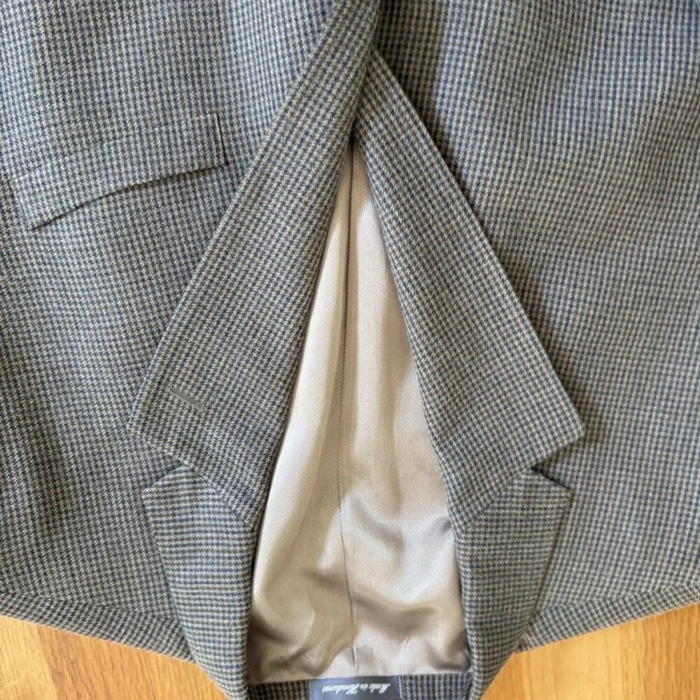 Oscar de la Renta Jacket Brown Blue Houndstooth Check 100% Wool Silk Blazer 48R​